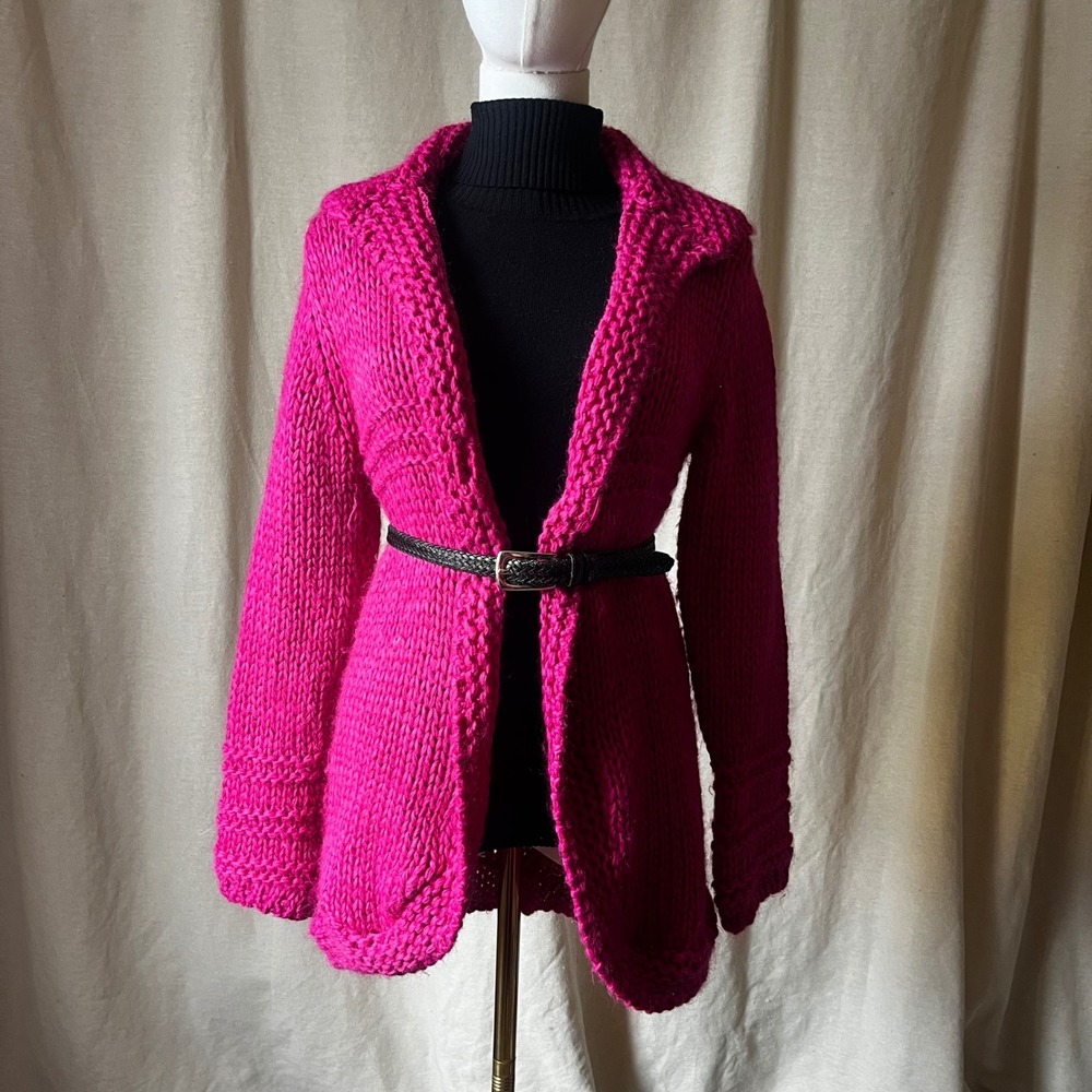 Berretti Italy Chunky Knit Fuchsia Cardigan Mohair Alpaca Single Button Sweater‎